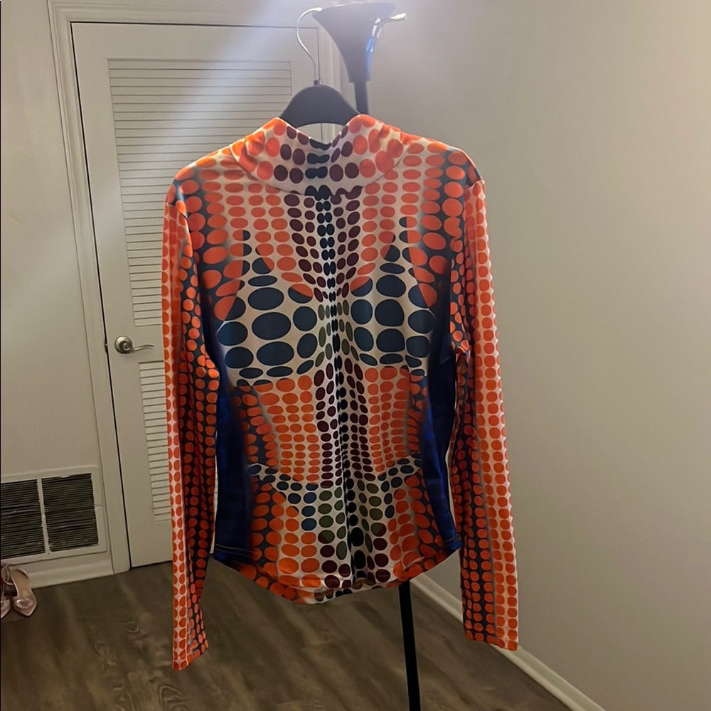 SHEIN Orange and Blue Long Sleeve Graphic Blouse